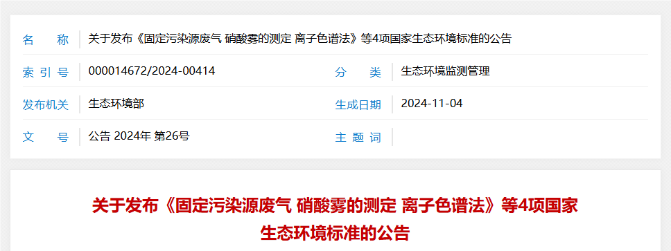 《水质 苯甲醚和甲基叔丁基醚的测定 吹扫捕集/气相色谱-质谱法》等4项标准发布 涉及气相色谱法、离子色谱法